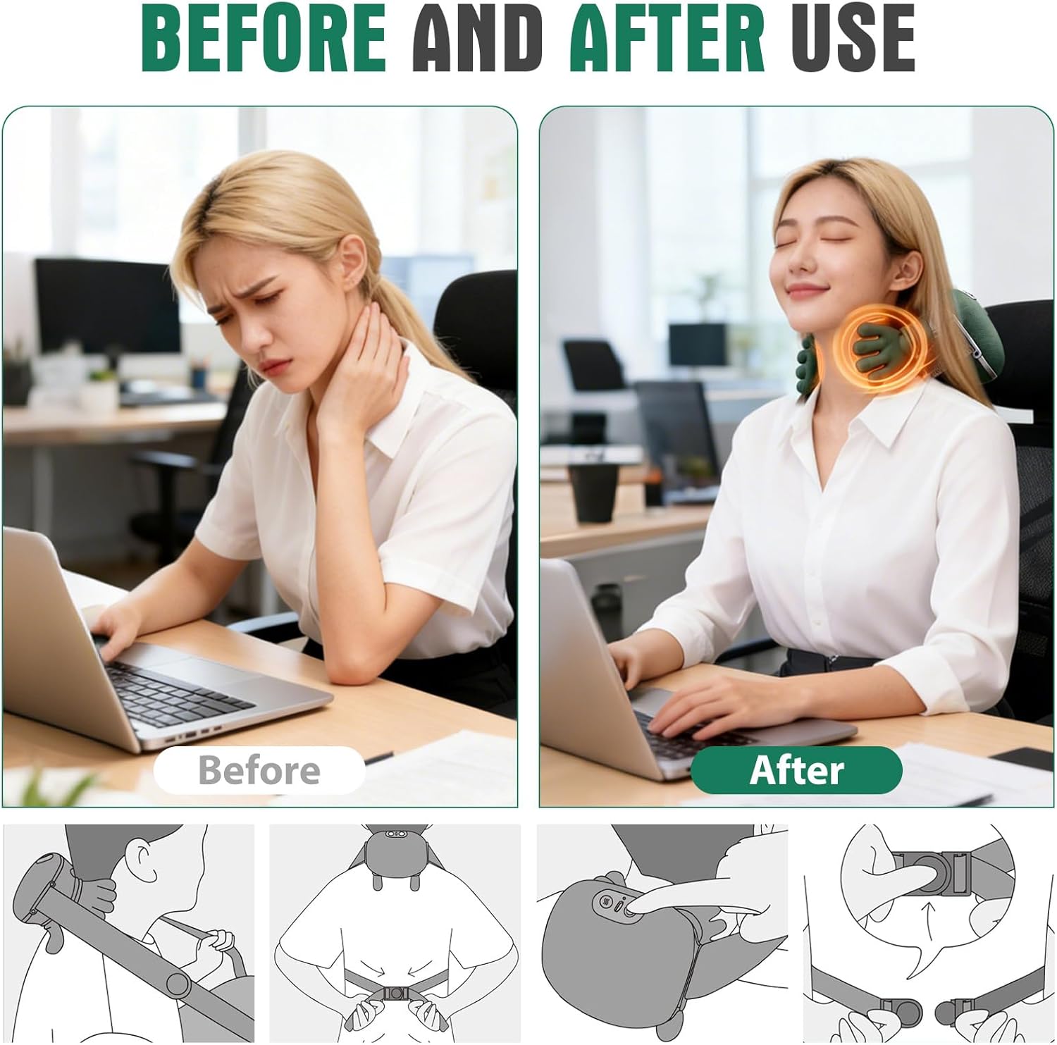 Electric Neck And Shoulder Muscle Massager Wireless Shoulder And Back Kneading Massage Shawl Neck Masajeador Relax Pain Relief